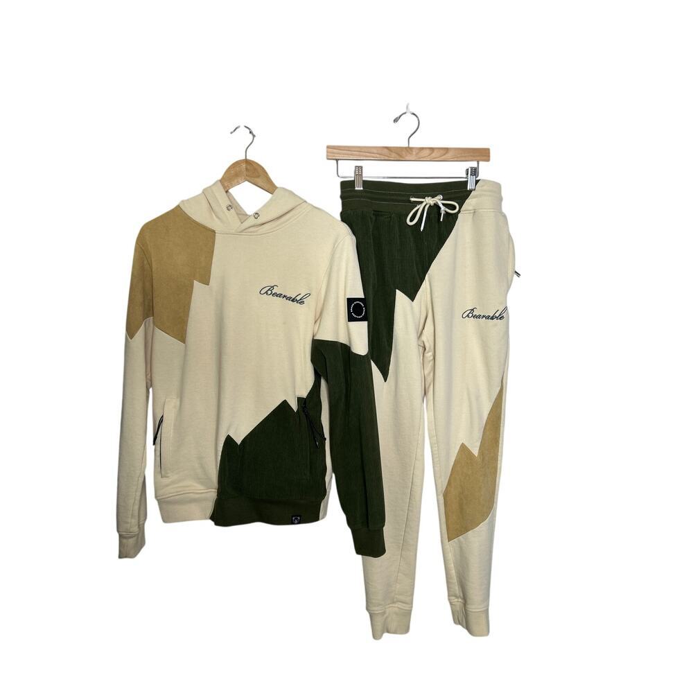 Civilized Suede Mix Color Block Hoodie Jogging Set Men's Size Small‎